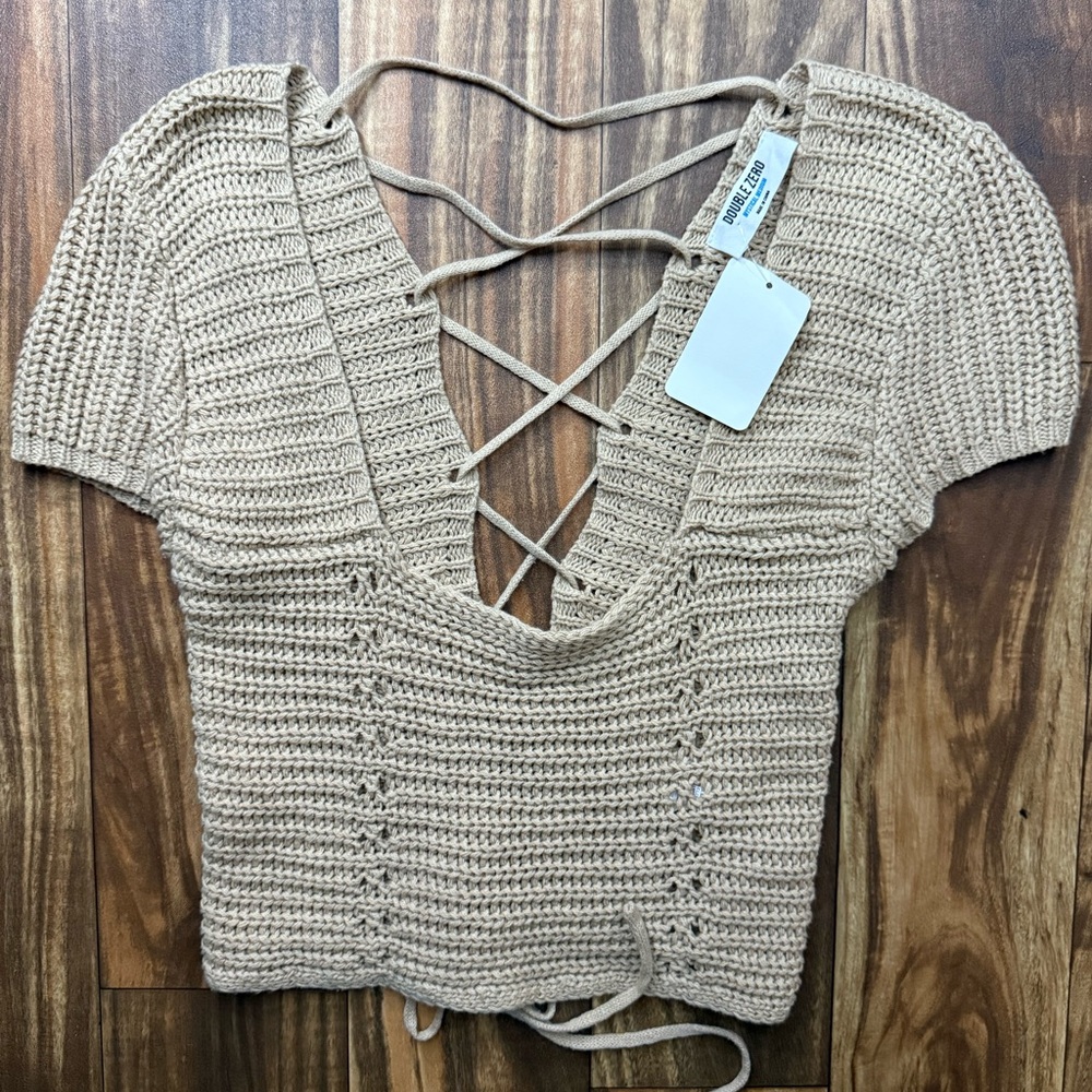 Double Zero Cream Puff Sleeve Ribbed Crop Top